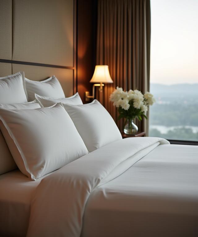 Taiga Neの寝具が設えられた高級ホテルの客室